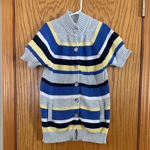 Gymboree Striped Short-Sleeve Button Cardigan in Gray, Blue & Yellow Sz M 7/8